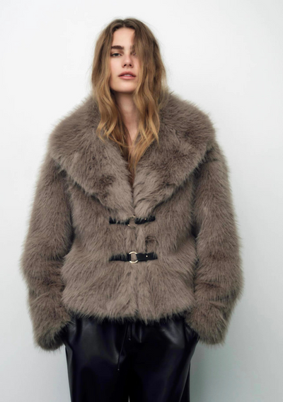 Elegant Brown Faux Fur Coat