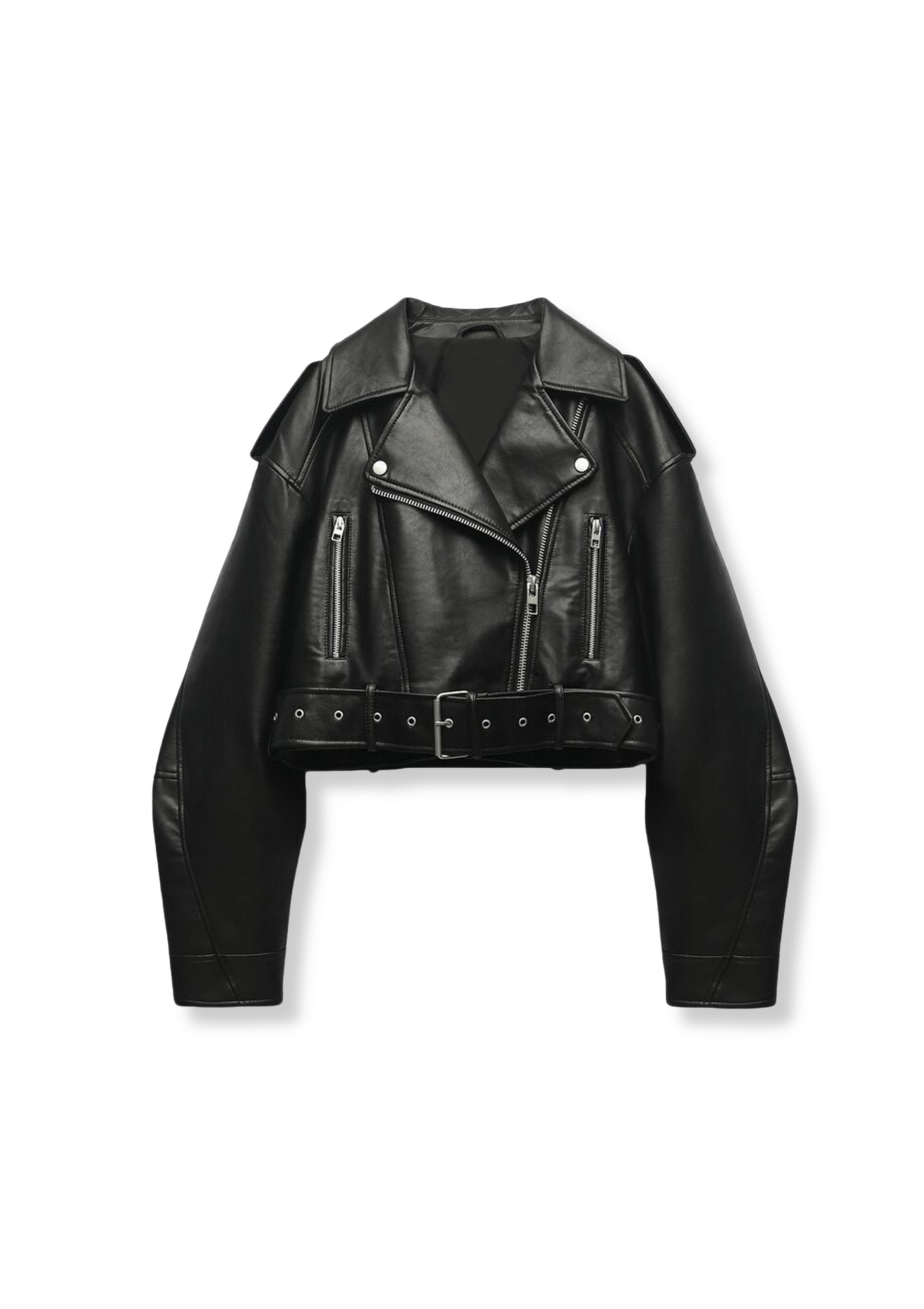 BIKERJACKE IM CROP- SCHNITT AUS KUNSTLEDER