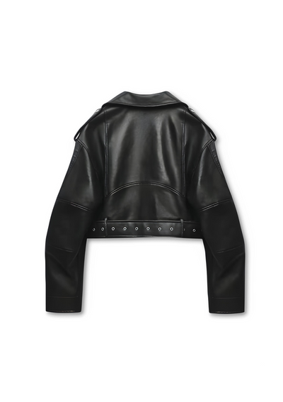 BIKERJACKE IM CROP- SCHNITT AUS KUNSTLEDER