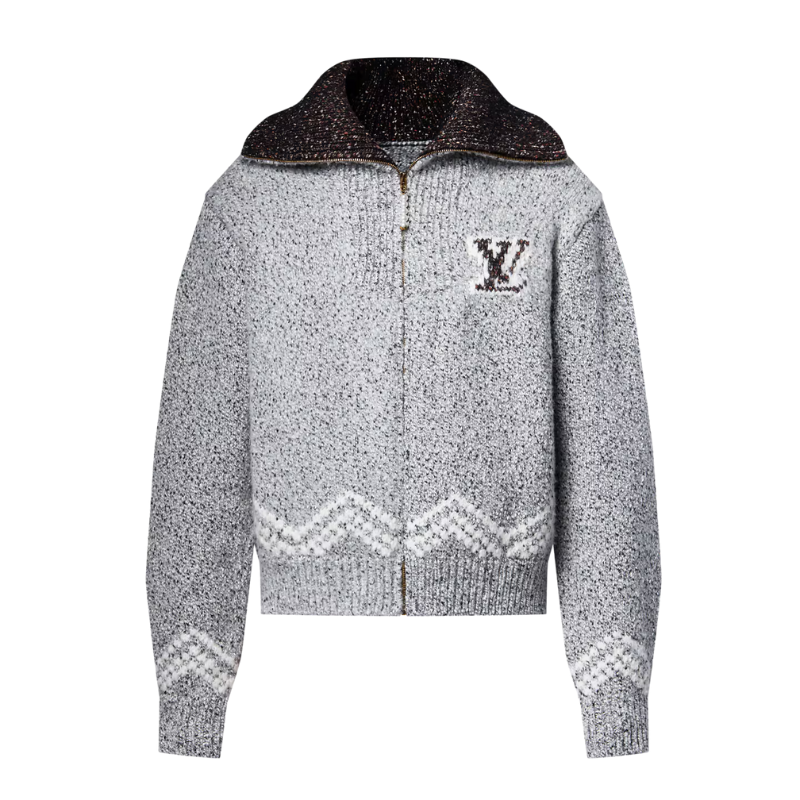 Designer Zip-Strickjacke – Grau-Melange LV07